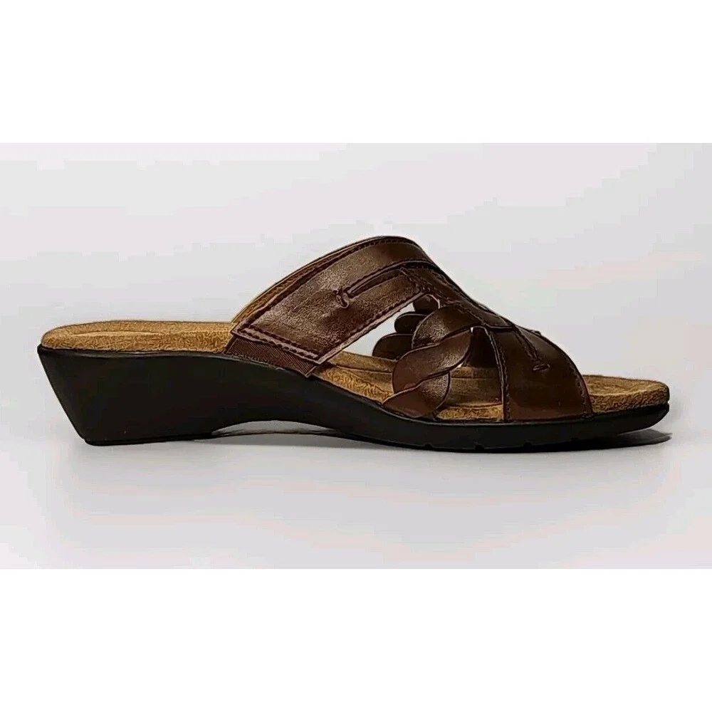 Thom McAn Willa Brown Leather Wedge Sandals Womens Slip On Size 8.5 M 50077 EUC - Picture 6 of 11